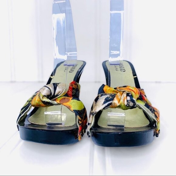 BROWNS BRAVO FLORAL WOODEN WEDGE  SUMMER MULTICOLOURED GOLD STUDS SANDALS - Picture 7 of 16